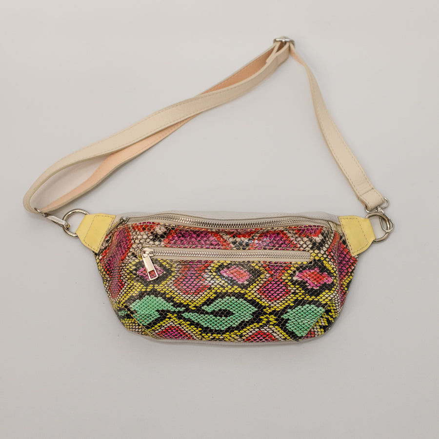 Full image of Ava crossbody bag in Carnivale featuring adjustable strap and silver hardware