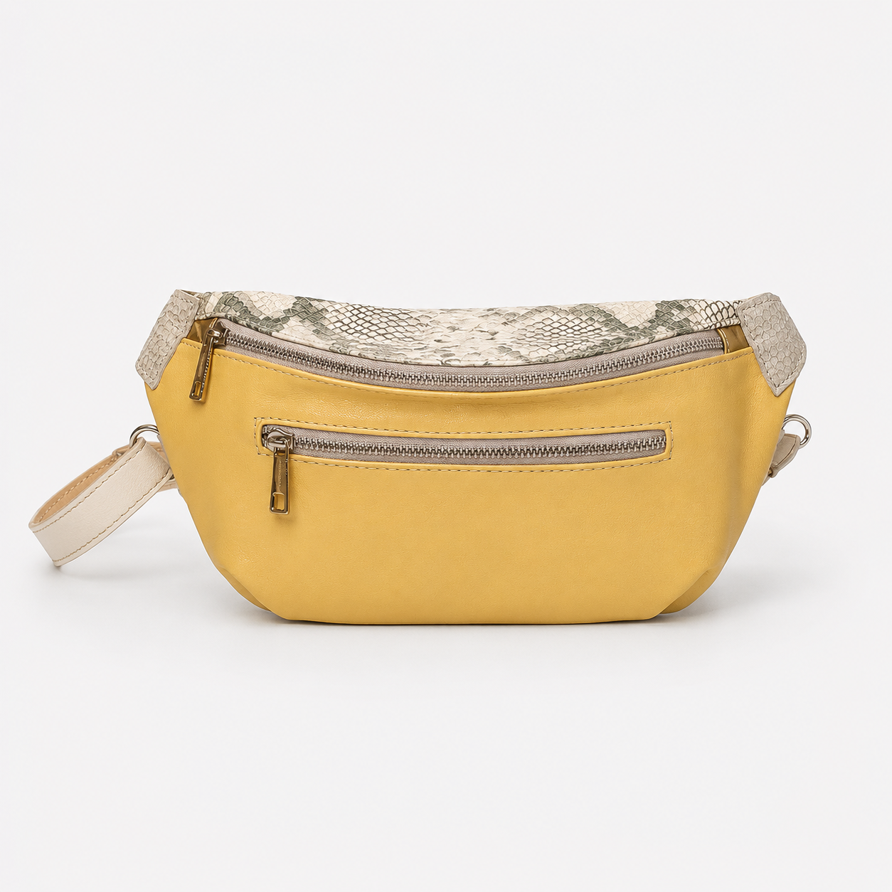 Ava crossbody bag in Aureate featuring main zippered compartment and exterior zippered pocket