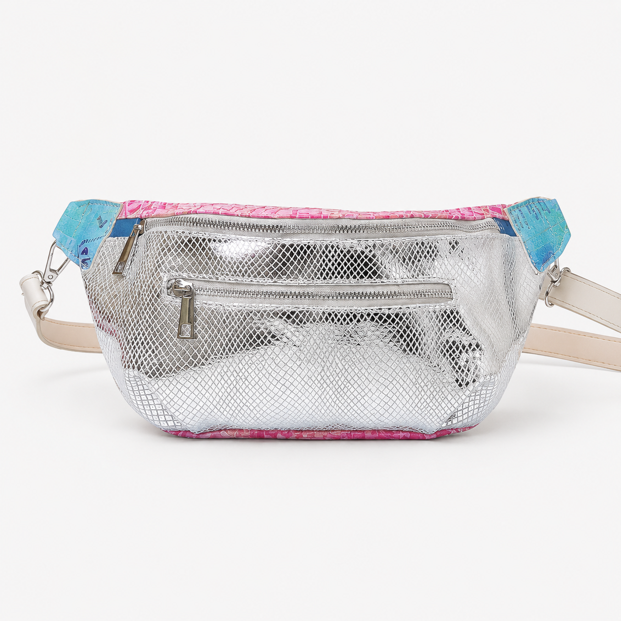 Ava crossbody bag in Electric Kiss featuring iridescent Italian leather and main zippered compartment and exterior zippered pocket