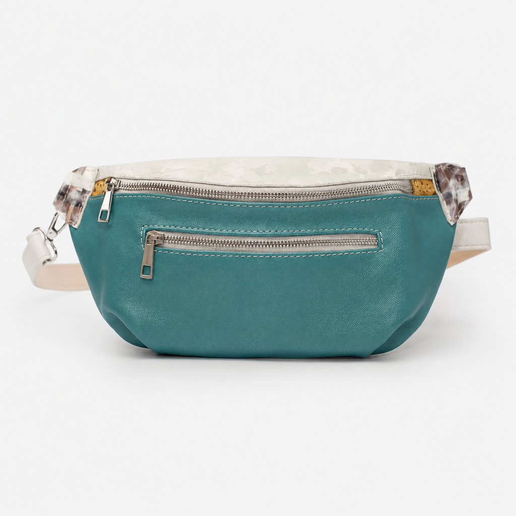 Ava crossbody bag in Laguna featuring main zippered compartment and smaller zippered pocket