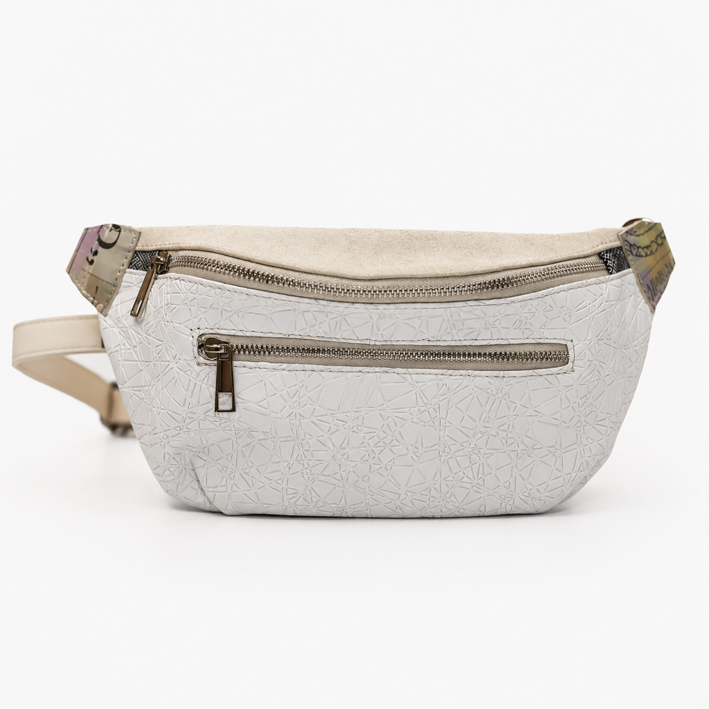 Ava crossbody bag in Snowdrop featuring textured Italian leather and a main zippered compartment and an exterior zippered pocket