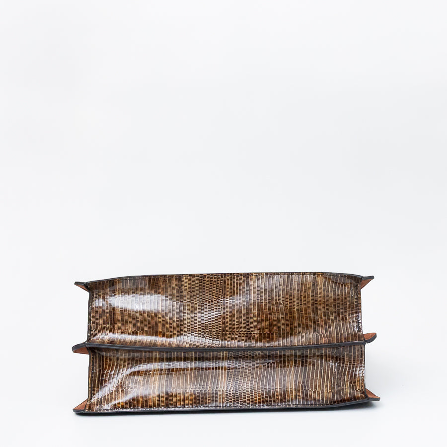Bottom view of Charlotte handbag in Midnight Garden featuring textured multicolored Italian leather