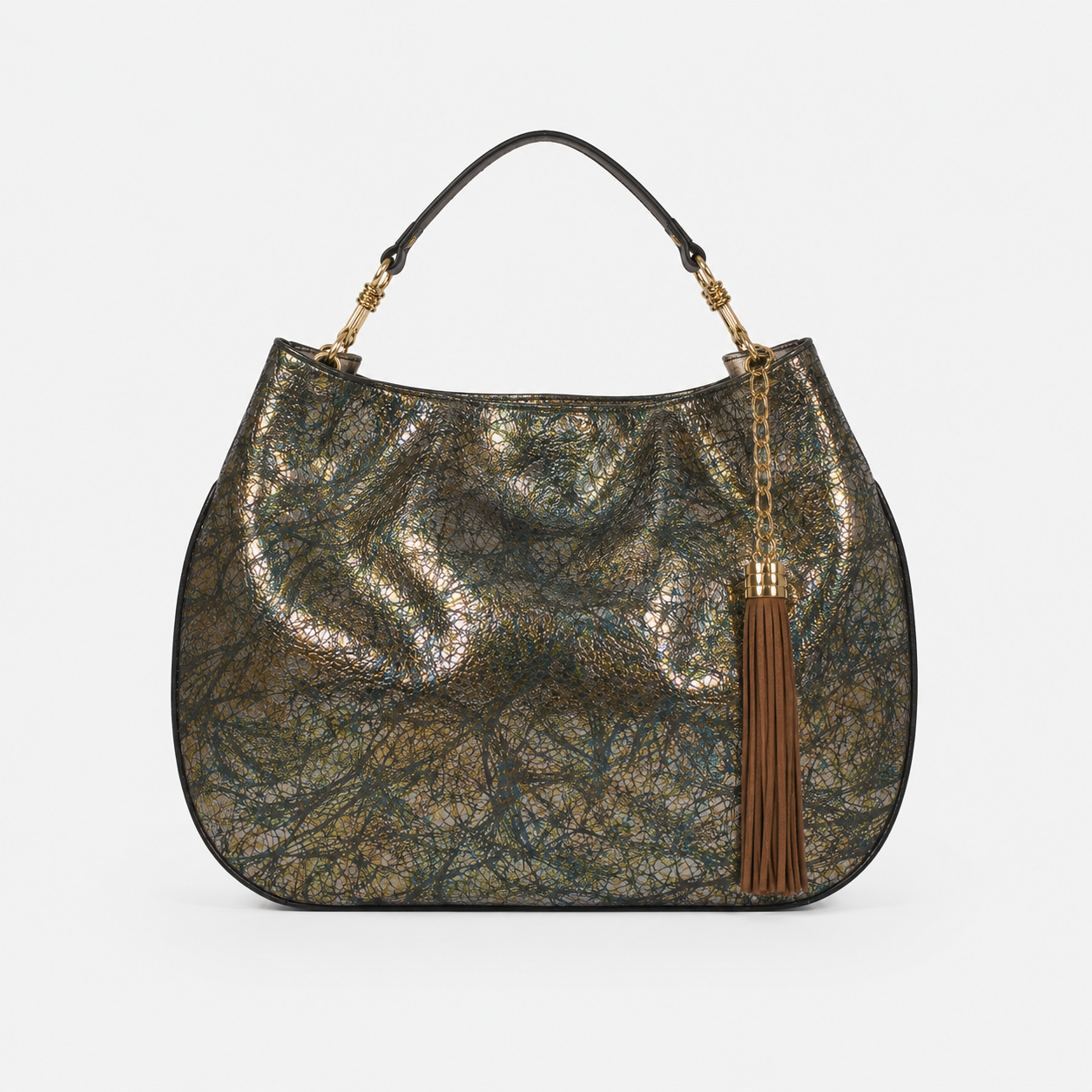 Lily handbag in After Midnight handcrafted in Italy featuring iridescent Italian leather and tassel detail