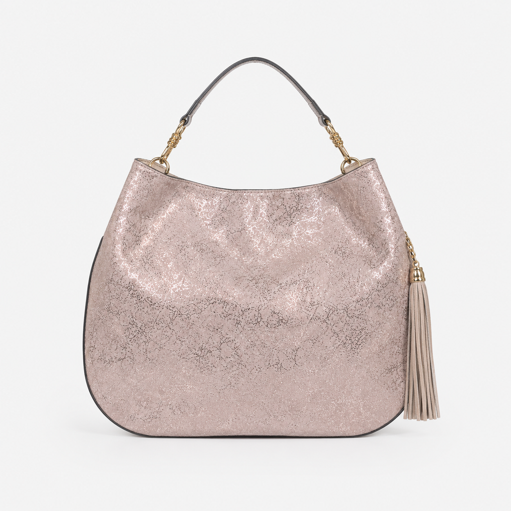 Lily handbag in Rosé All Day handcrafted in Italy featuring iridescent Italian leather and tassel detail