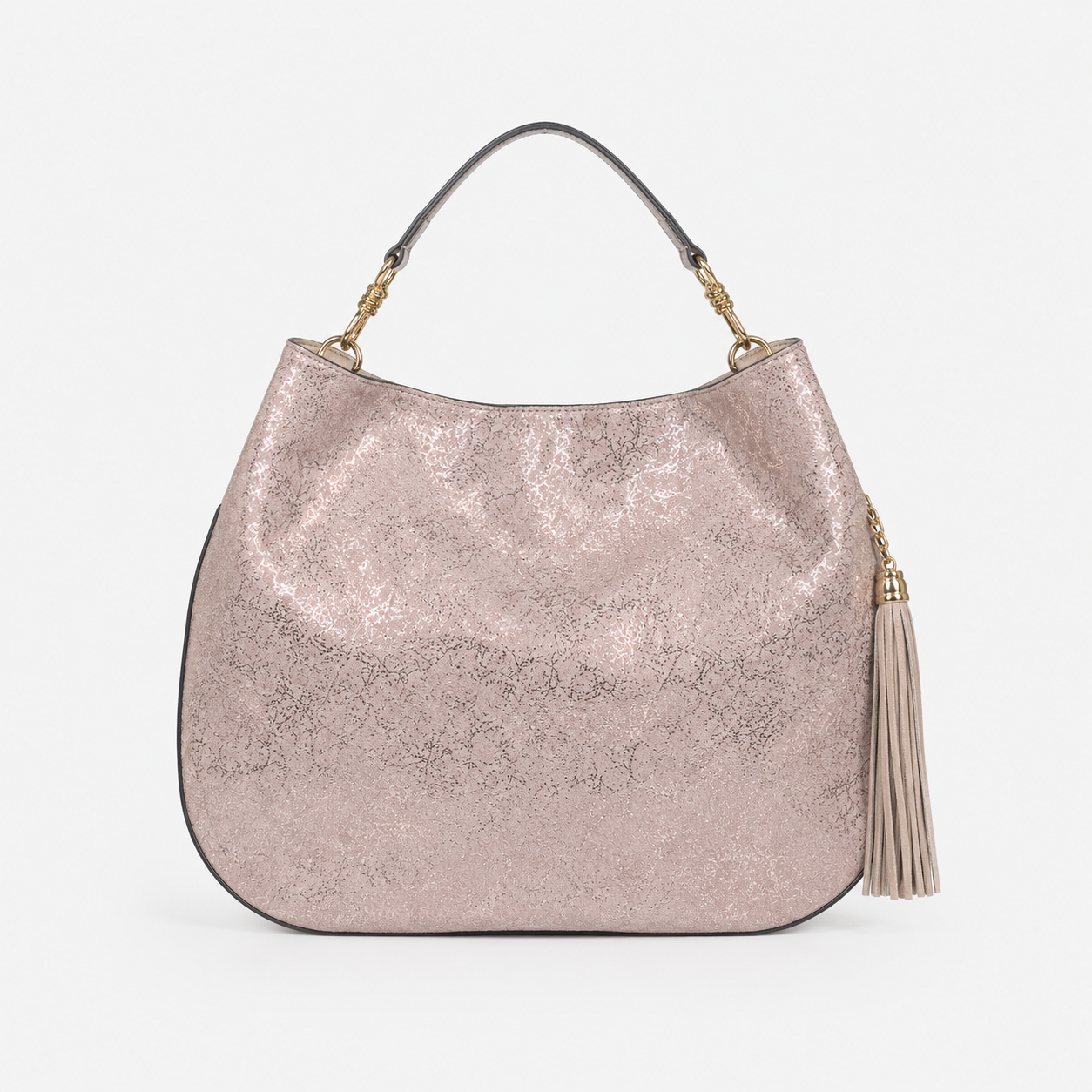 Lily handbag in Rosé All Day handcrafted in Italy featuring iridescent Italian leather and tassel detail