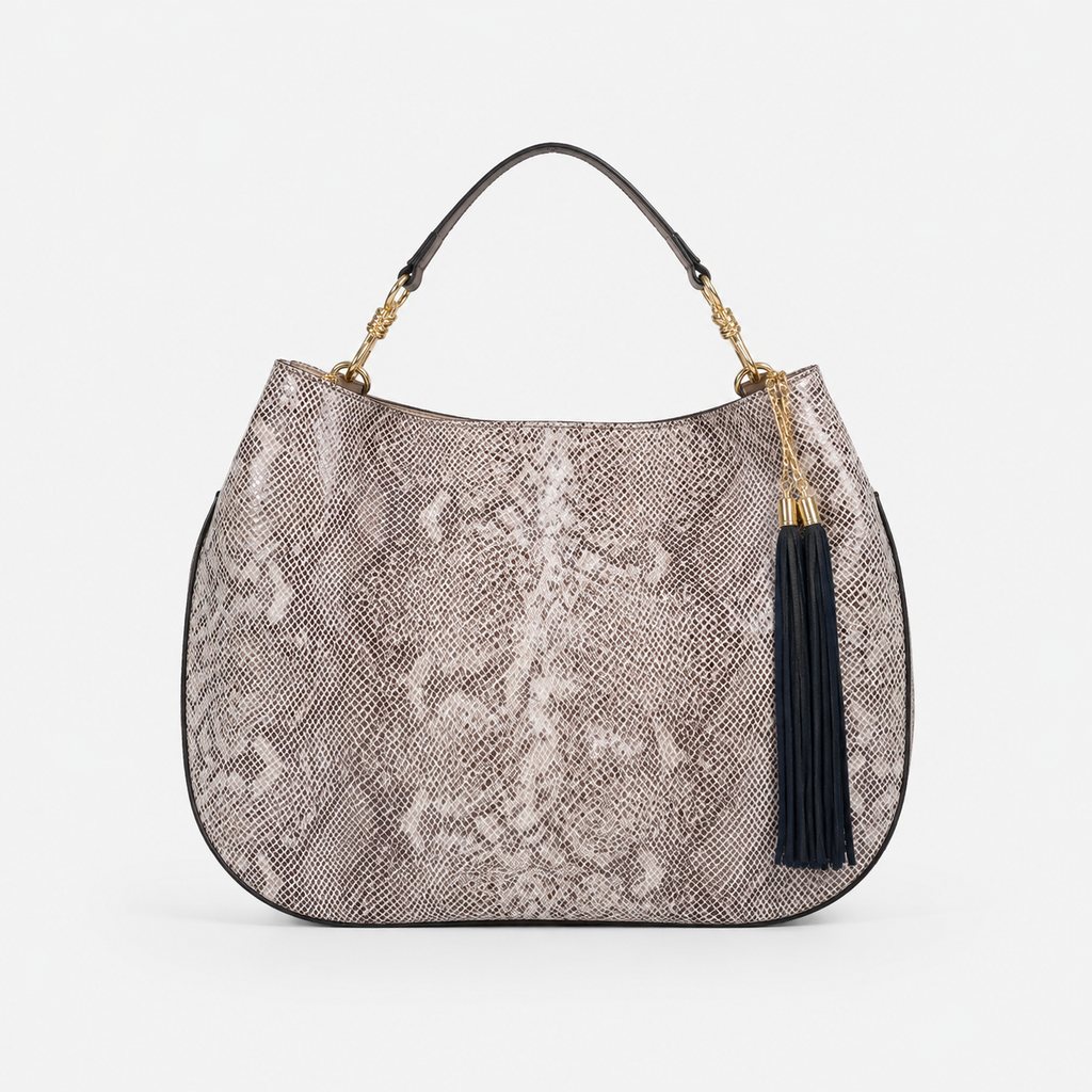Lily handbag in Saint Tropez handcrafted in Italy featuring iridescent Italian leather and tassel detail