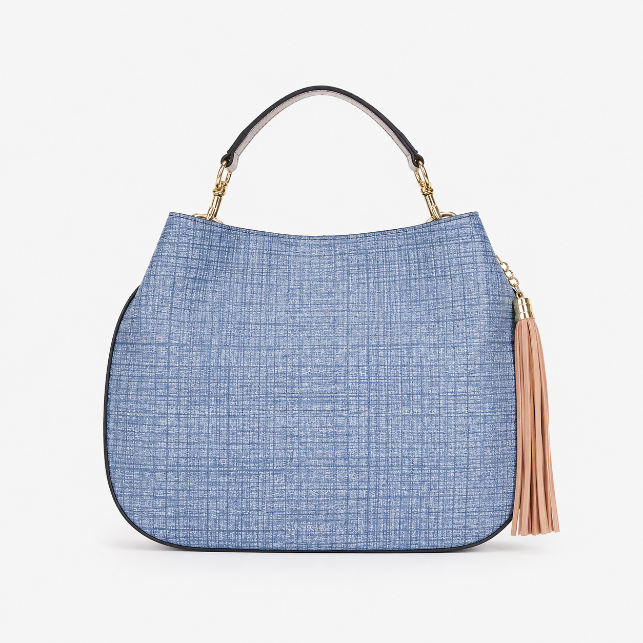 Lily handbag in Blue Linen handcrafted in Italy featuring Italian leather and tassel detail