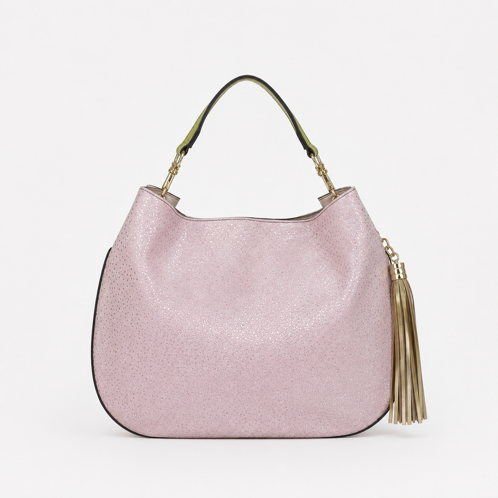 Lily handbag in Starlight handcrafted in Italy featuring iridescent Italian leather and tassel detail