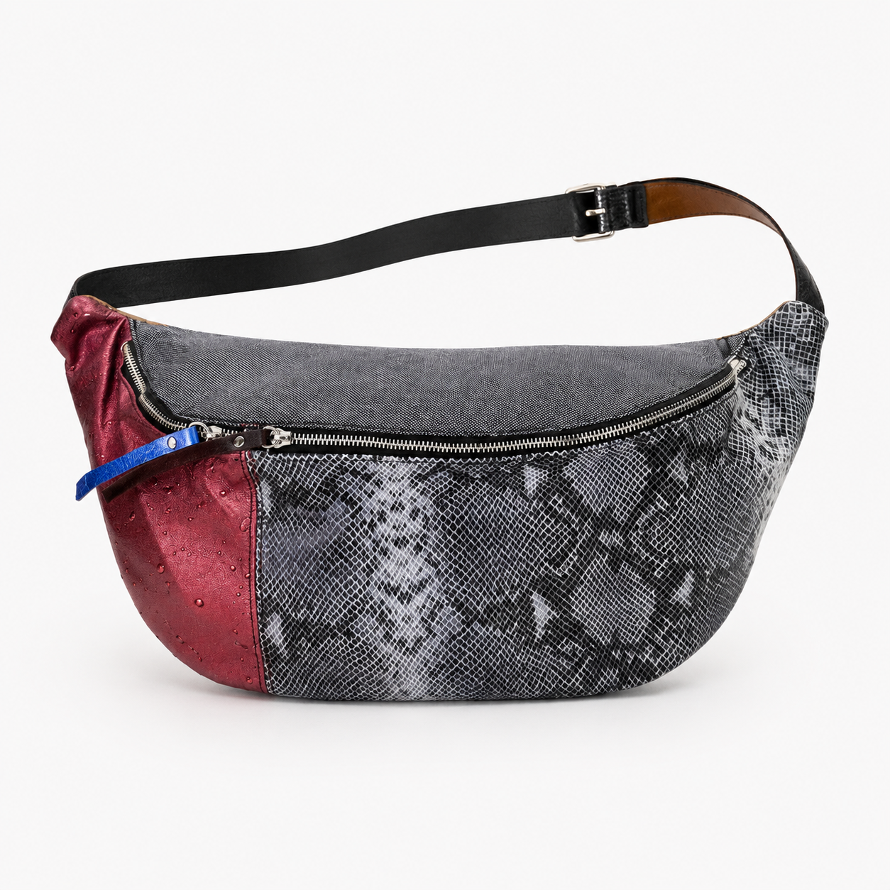 Madeline crossbody bag in Capri Nights featuring snakeskin Italian leather and two zippered compartments