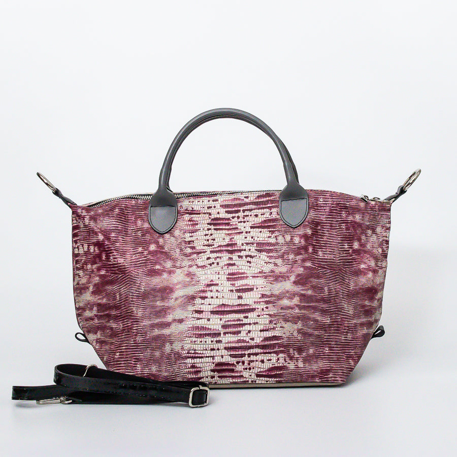 Expanded Vera handbag in Chianti Sunset featuring textured Italian leather and structured top handles